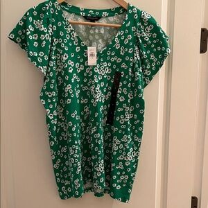 Banana Republic Green Floral Short Sleeve Top